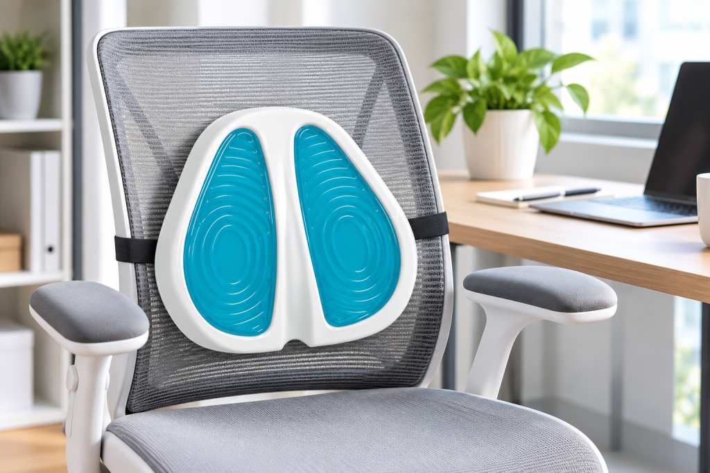 Cojín lumbar Koolgel con gel en silla de oficina