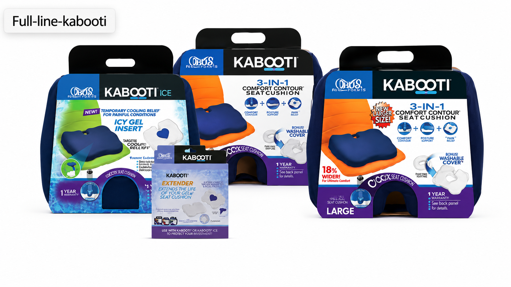 Modelos de cojín Kabooti: Kabooti, Kabooti Grande y Kabooti ICE